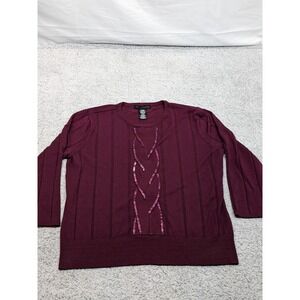 Vintage Style Apostrophe Sweater Burgundy XL Sequins Boho Pullover Cozy Y2K‎